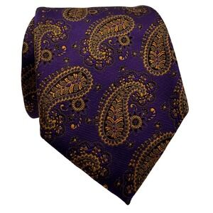 Hugh Parsons Paisley Italian Silk Neck Tie Luxury Formal Mens Purple Gold Luxury